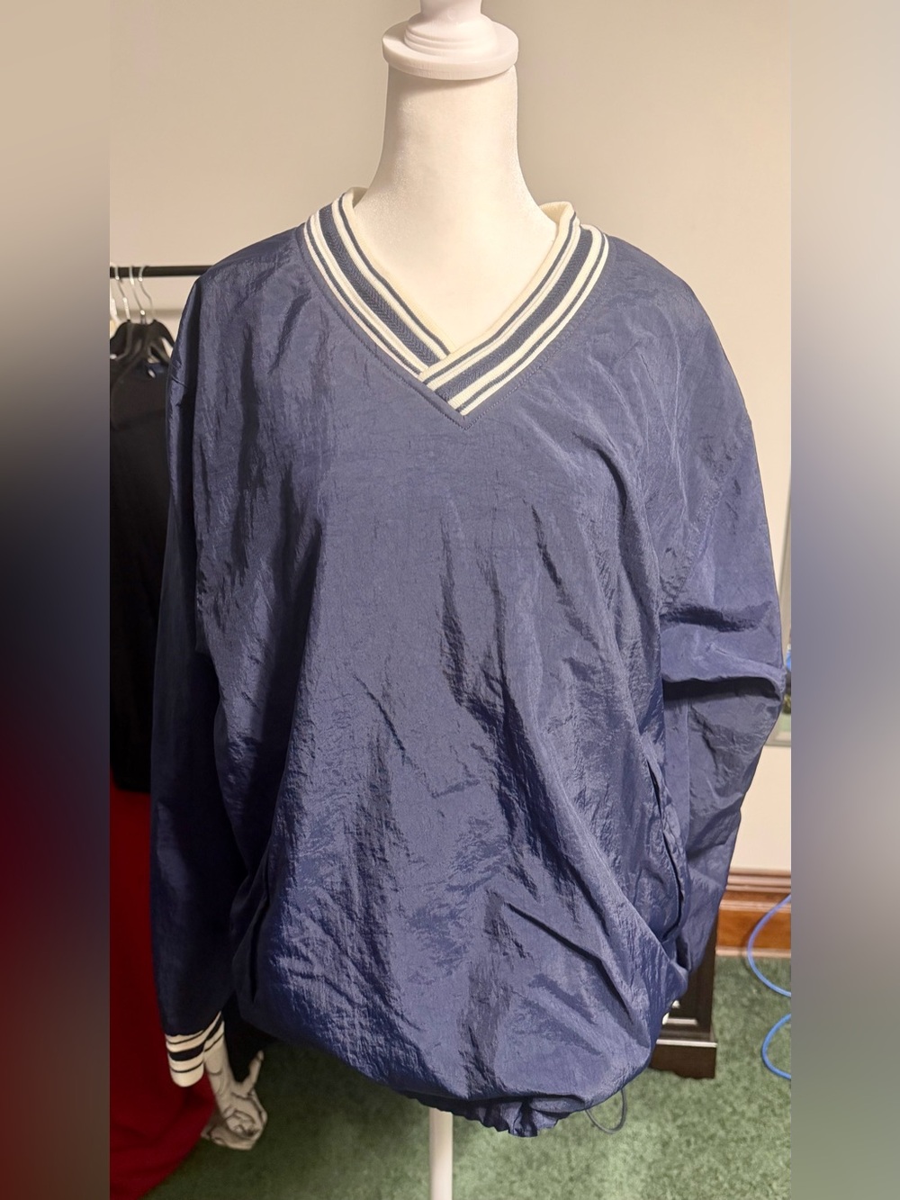 Vintage Champion Navy Bomber Pullover with White-Trim V-Neck